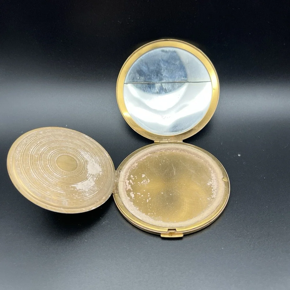 Elgin American Compact Mirror Case Gold Tone w/ Flowers 1940's Made USA Vintage